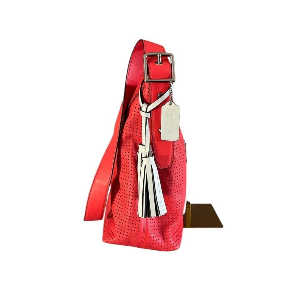 Coach Legacy Perforated Leather Duffle Crossbody Bag Red Watermelon Snow - Picture 2 of 15